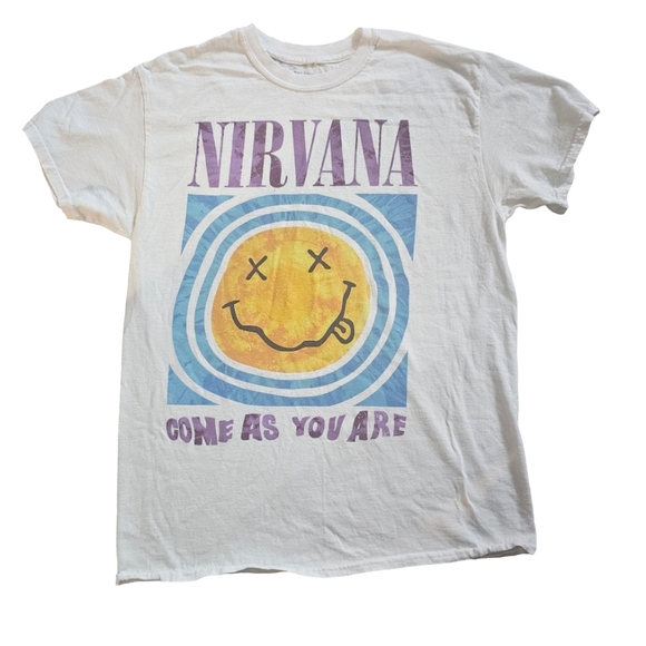 Nirvana White Cotton Tee-Shirt "Come As You Are" Size Medium - Picture 1 of 4